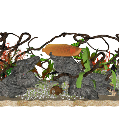  现代鱼缸造景su模型 