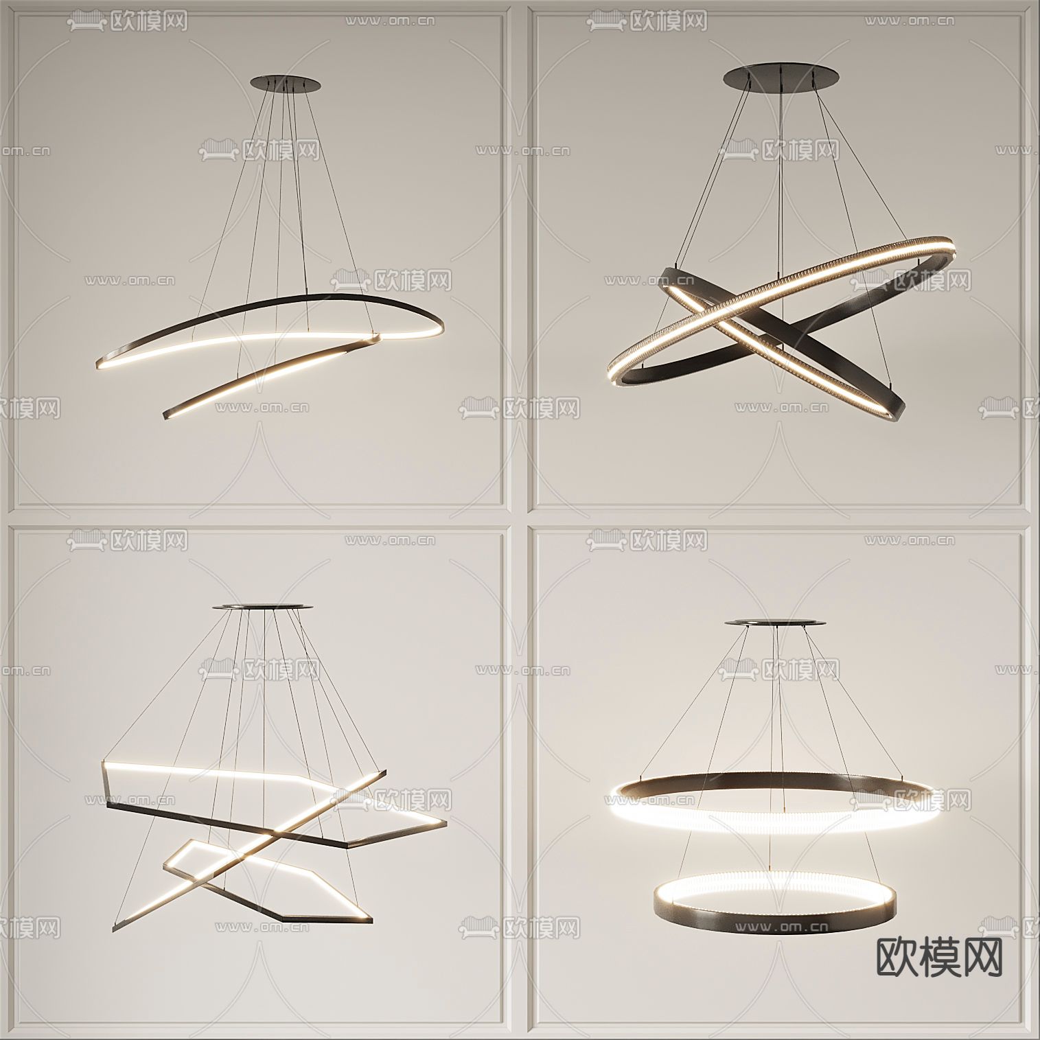 现代金属圆环吊灯3d模型下载