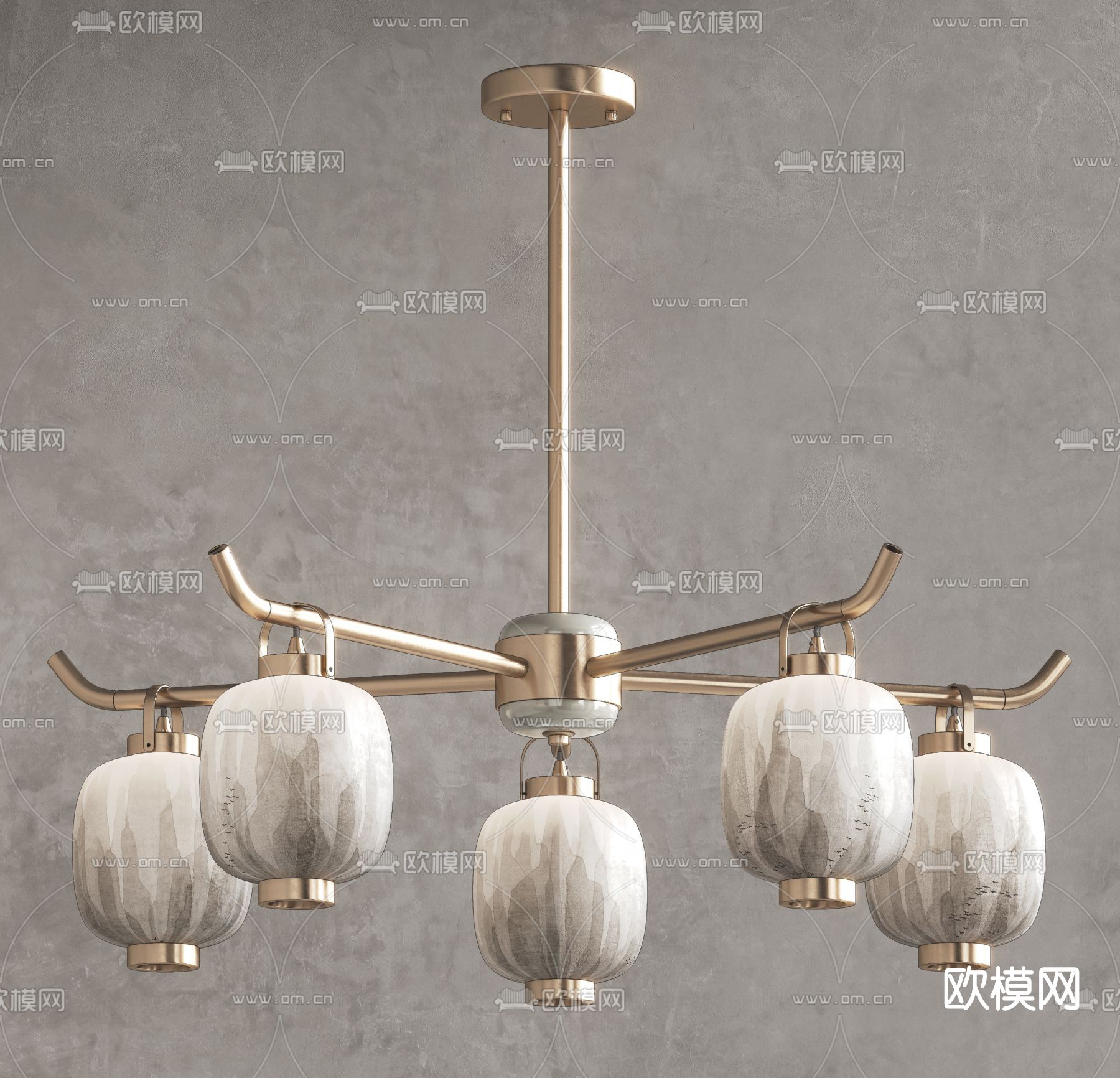 新中式轻奢多头吊灯su模型下载（渲染图1）