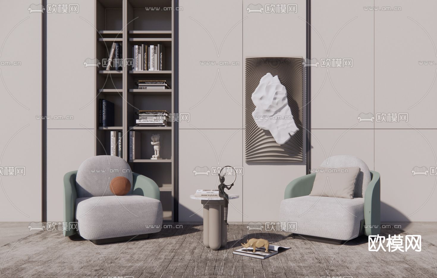 现代绒布休闲沙发su模型下载（渲染图1）