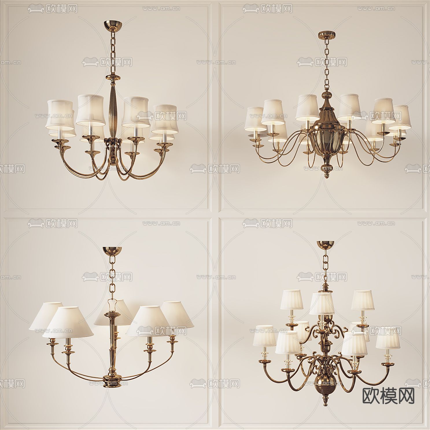 美式轻奢烛台吊灯3d模型下载