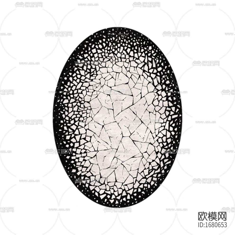 现代简约椭圆形黑底白色裂纹布艺地毯