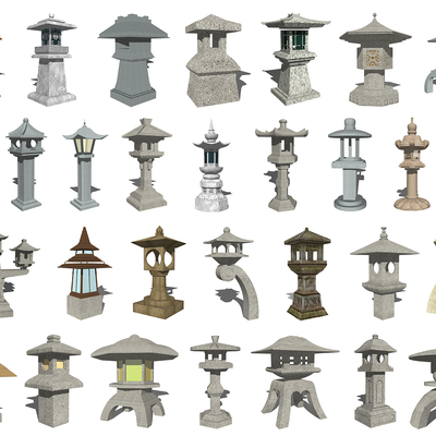  中式石灯笼地灯景观灯su模型 