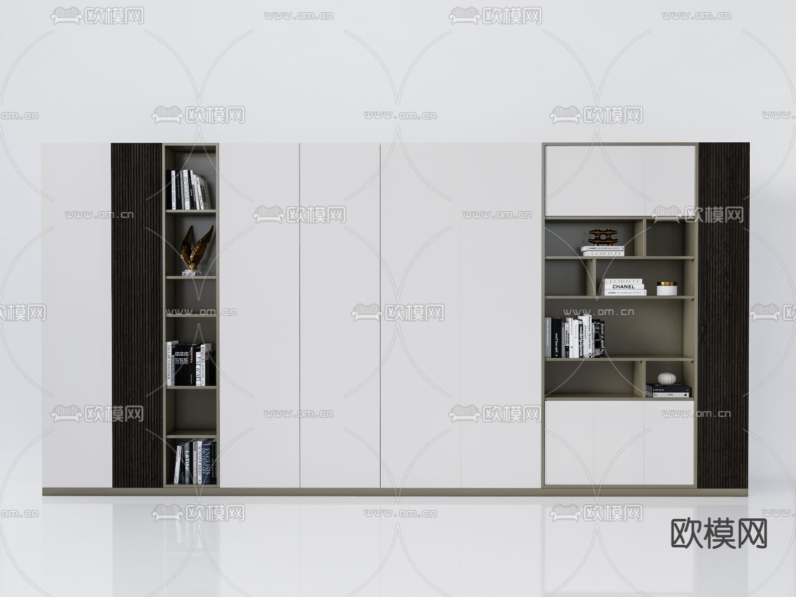现代轻奢书柜su模型下载（渲染图1）
