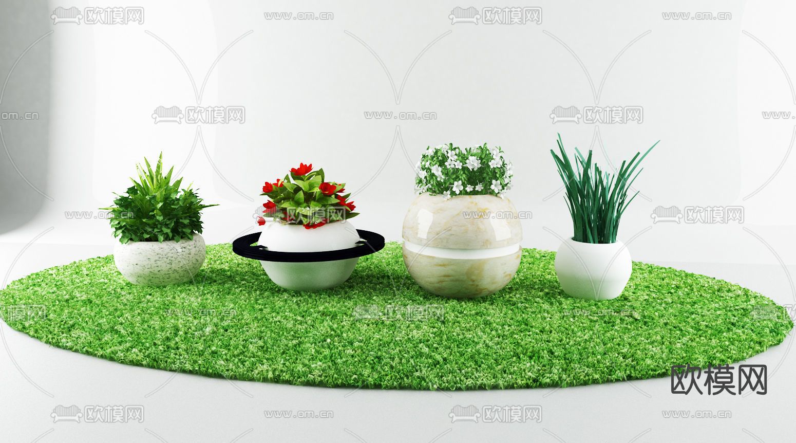 现代绿植盆栽免费3d模型下载