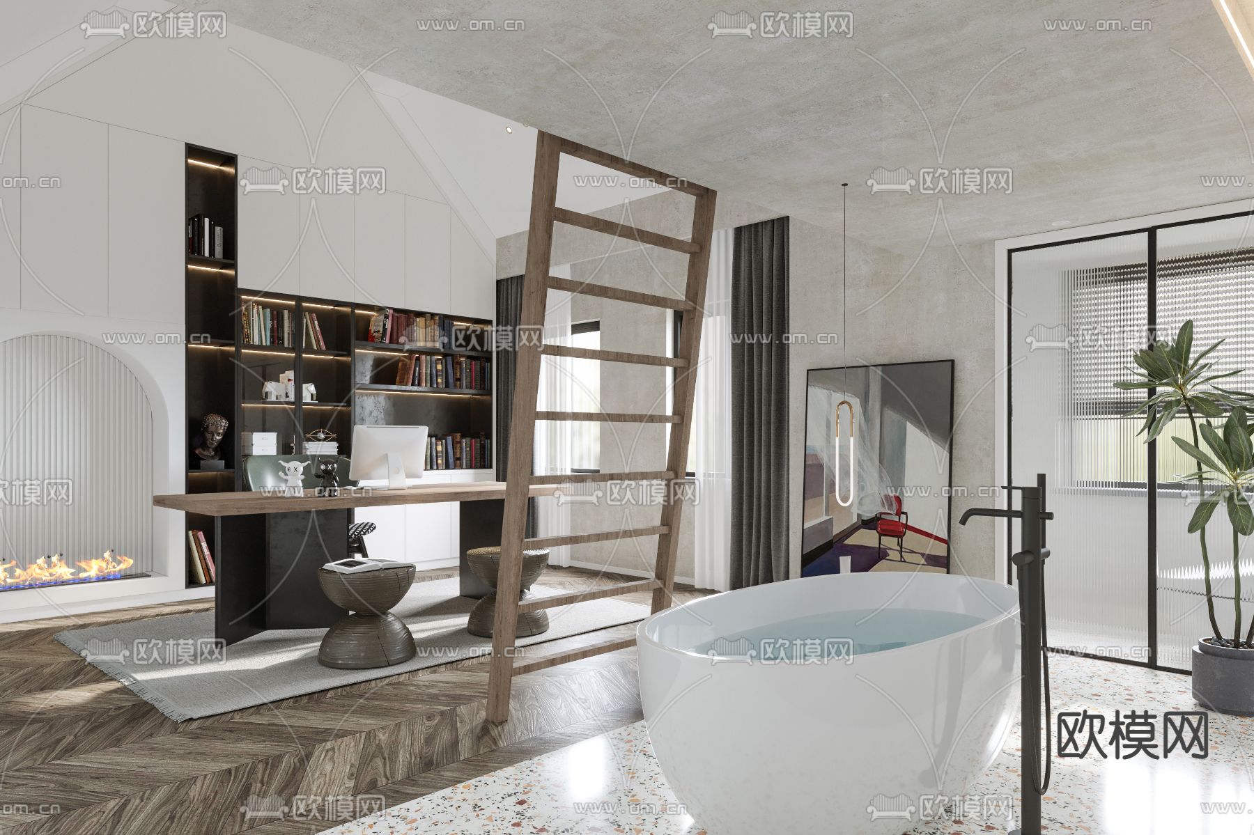 北欧民宿书房3d模型下载