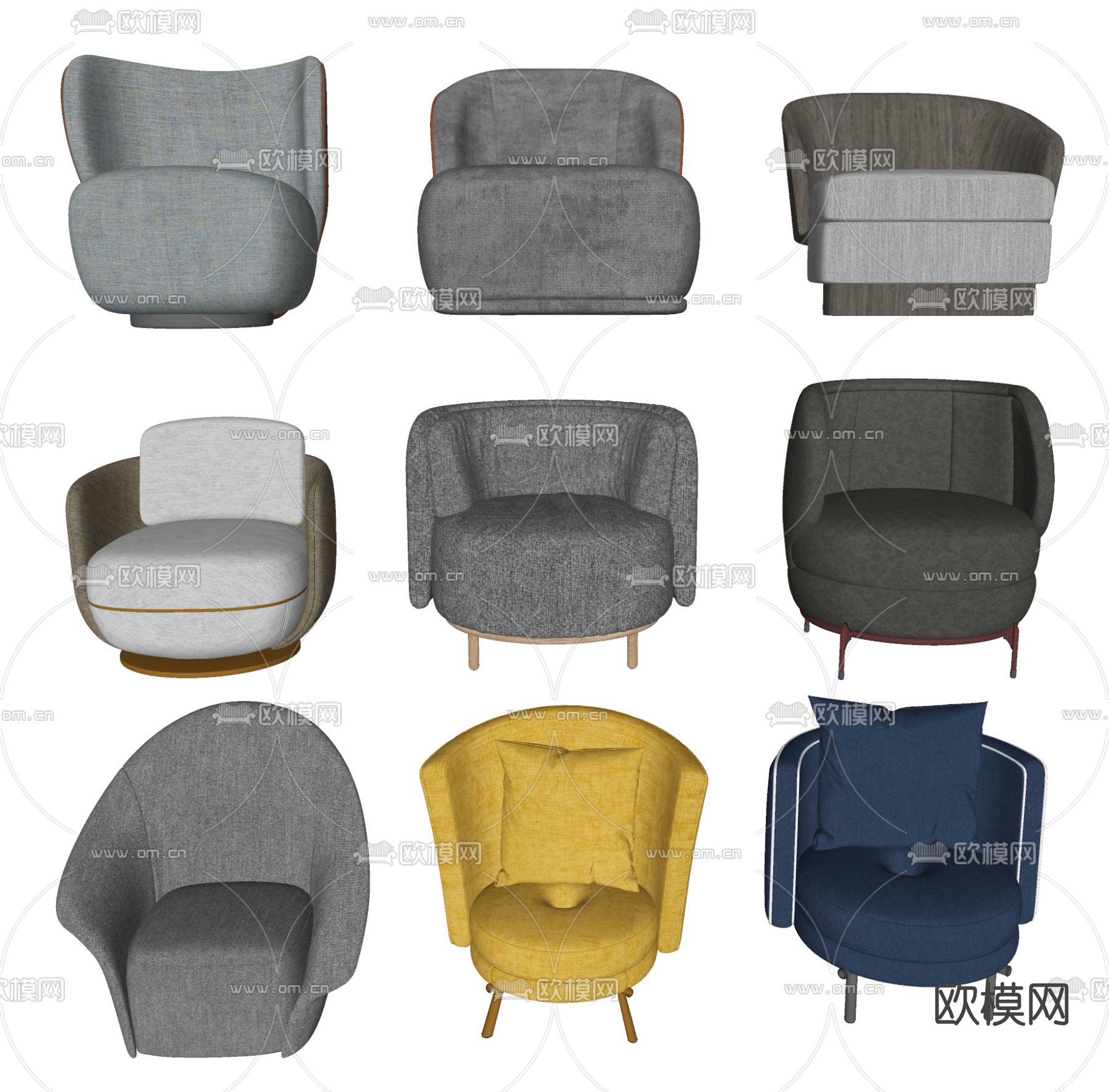 现代布艺休闲沙发su模型下载（渲染图3）