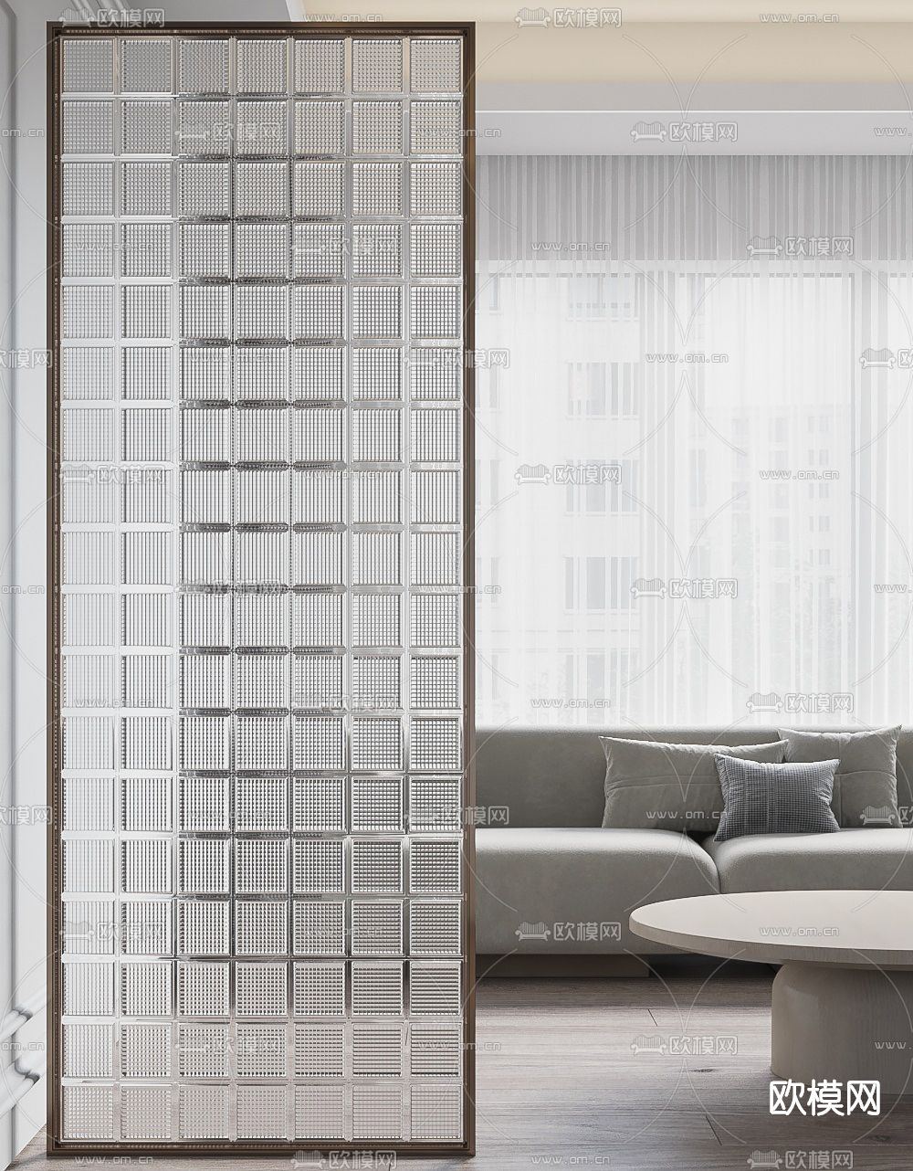 现代玻璃屏风隔断3d模型下载（渲染图4）