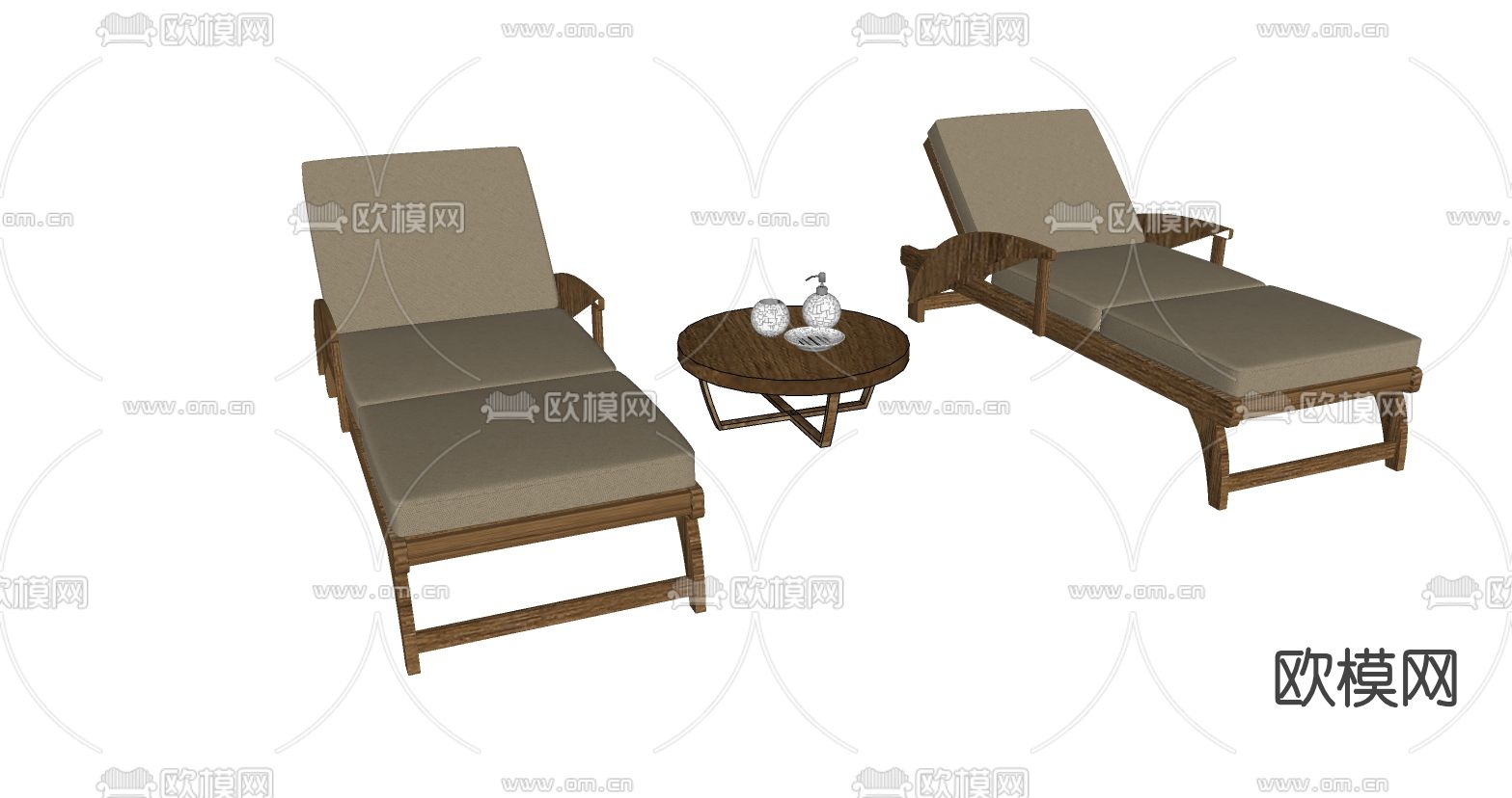 现代沙摊躺椅su模型下载（渲染图2）