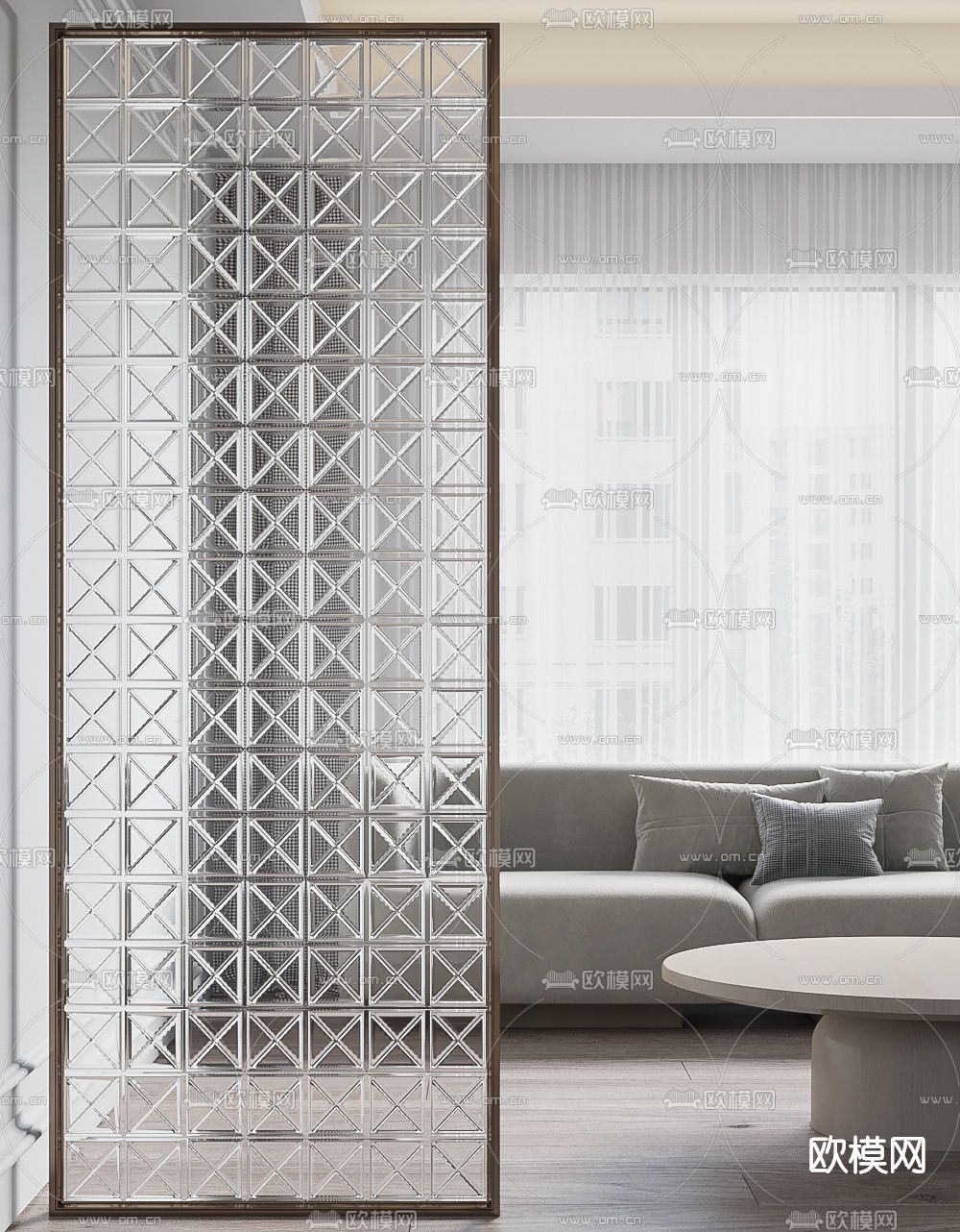 现代玻璃屏风隔断3d模型下载（渲染图5）