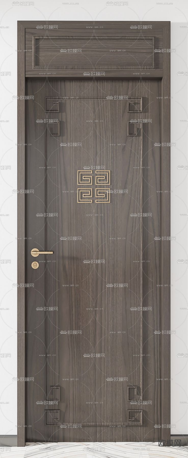 新中式实木单开门3d模型下载（渲染图3）