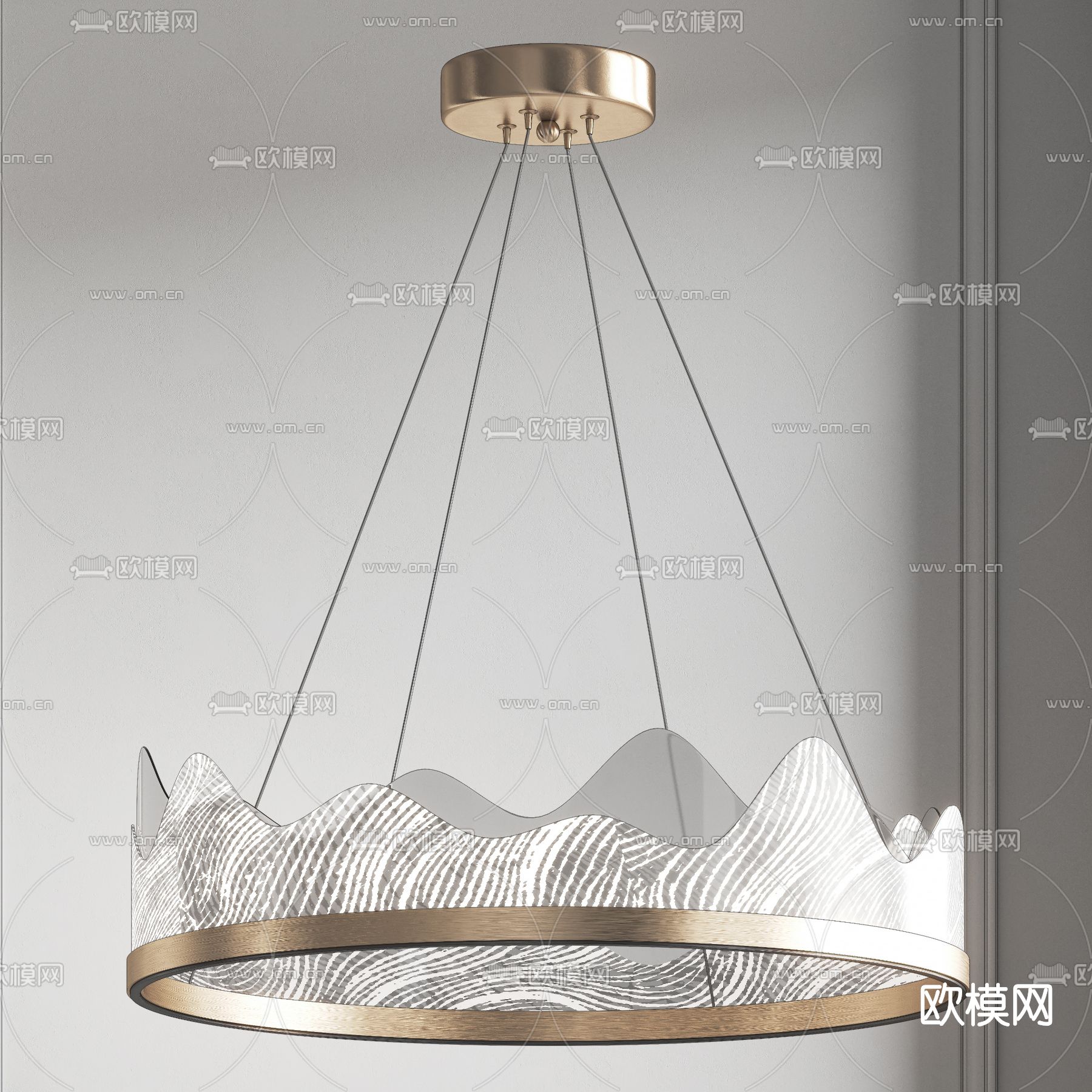 新中式轻奢环形吊灯su模型下载（渲染图2）