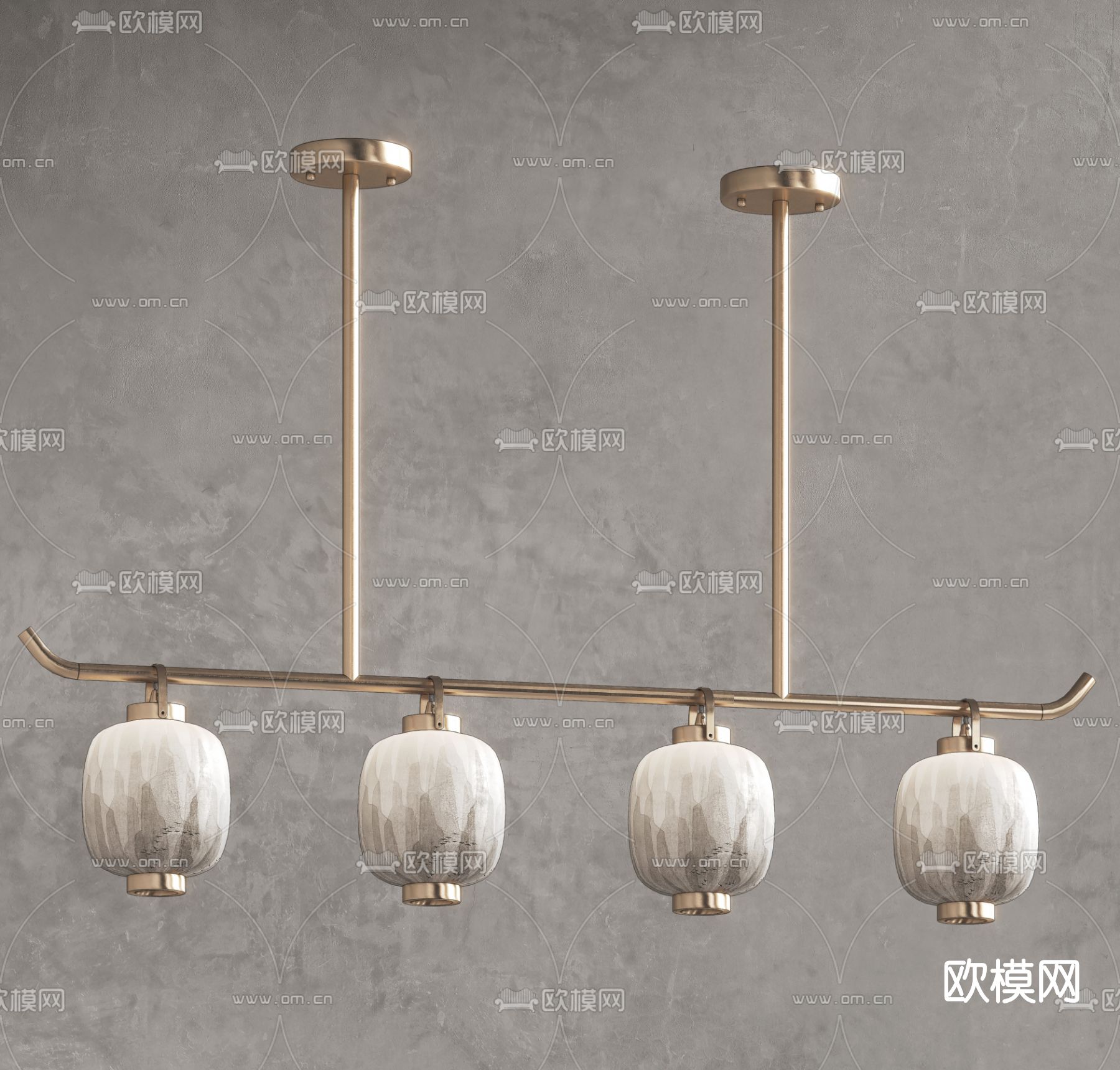 新中式轻奢多头吊灯su模型下载（渲染图2）