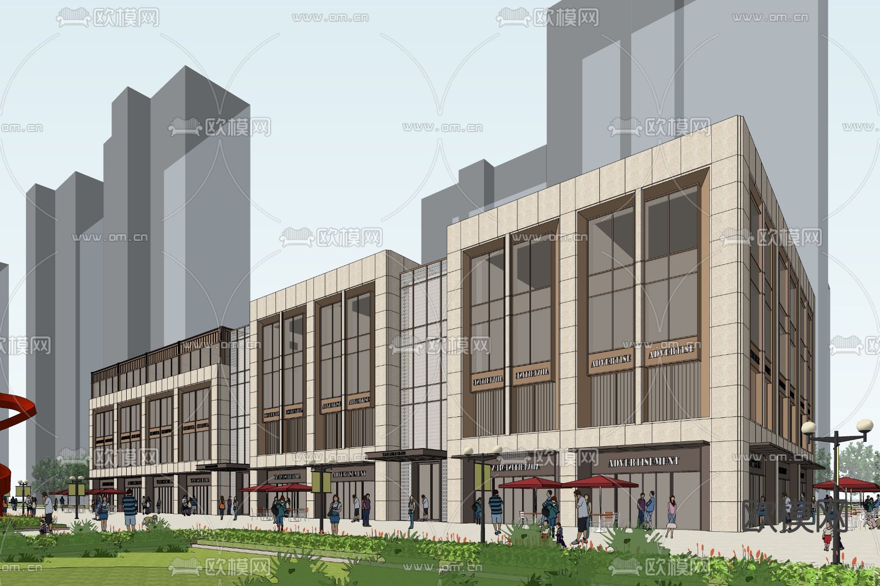 现代社区商业su模型下载（渲染图2）