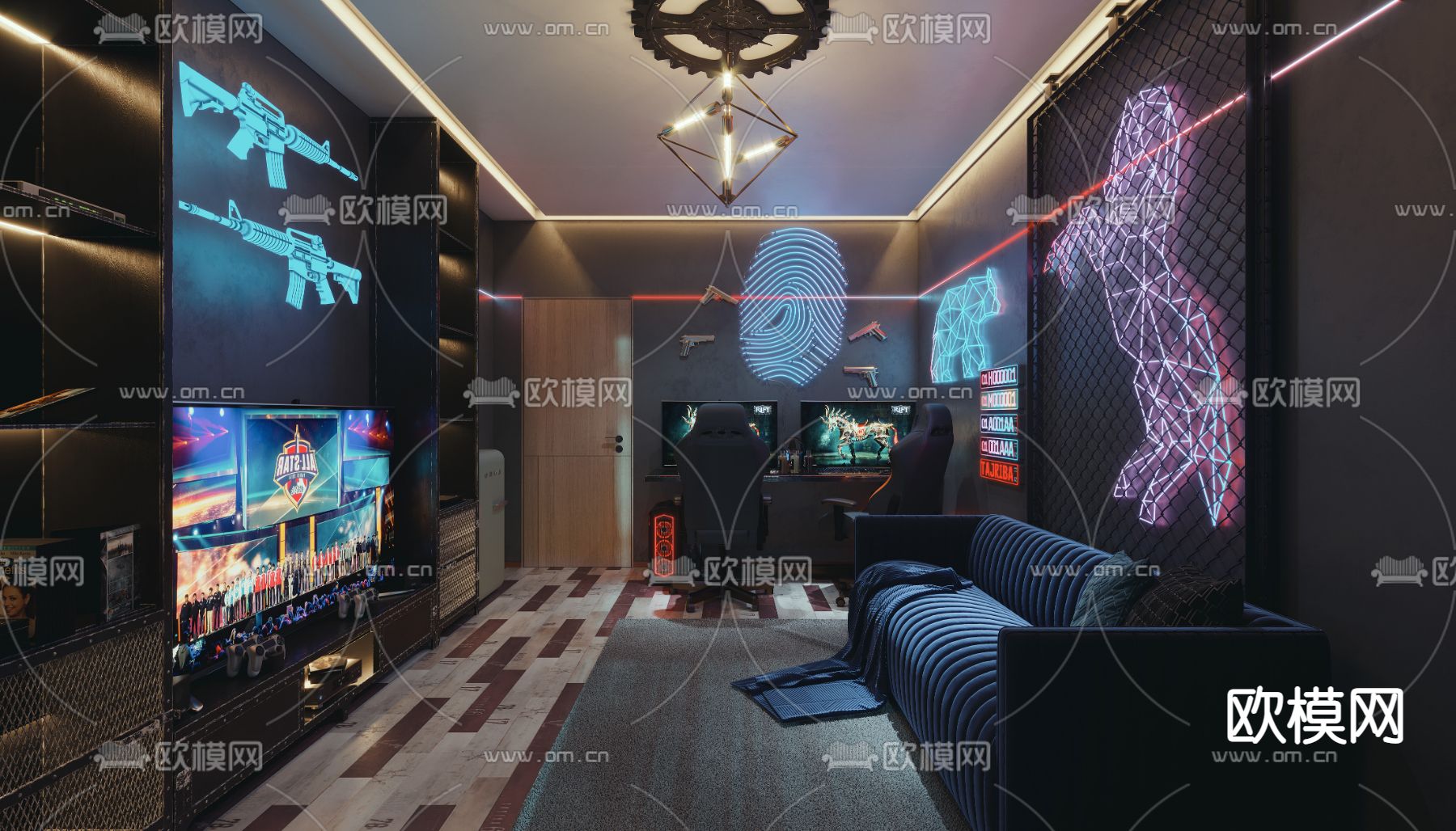 工业风电竞房3d模型下载_ID11452046_3dmax免费模型-欧模网