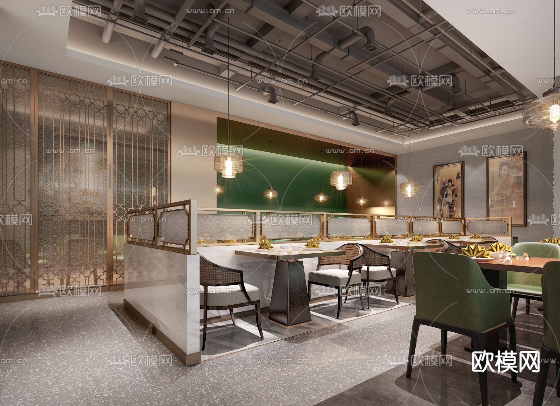 现代潮汕特色餐厅3d模型下载（渲染图3）