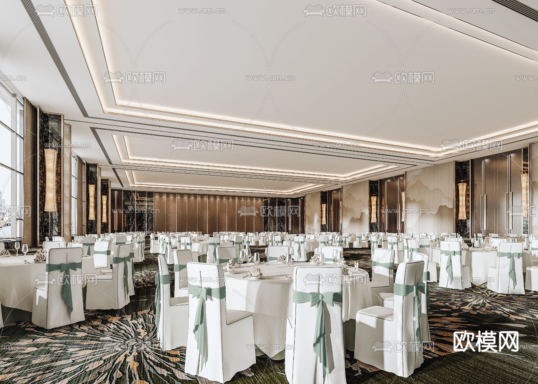 新中式酒店宴会厅3d模型