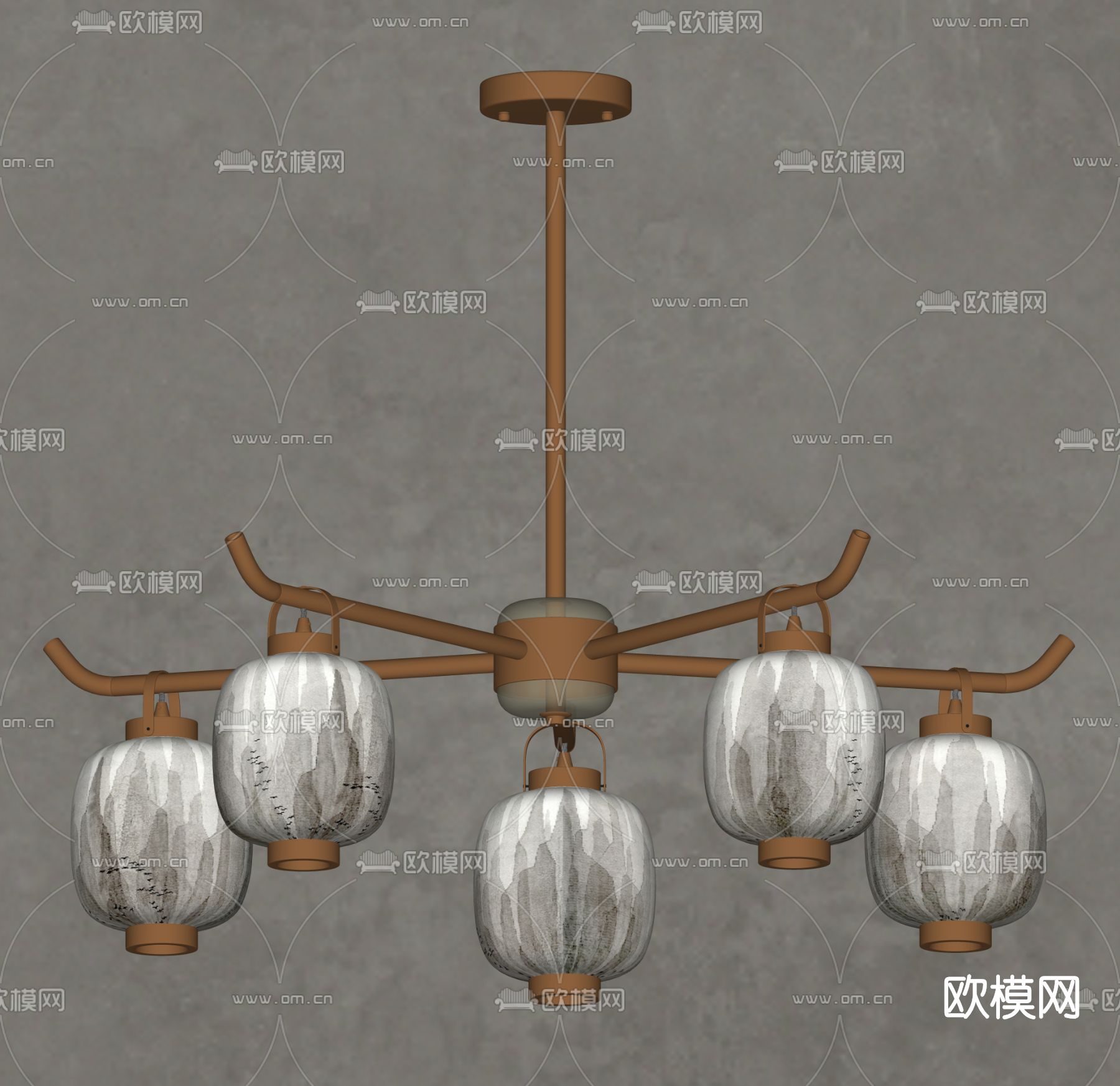 新中式轻奢多头吊灯su模型下载（渲染图4）