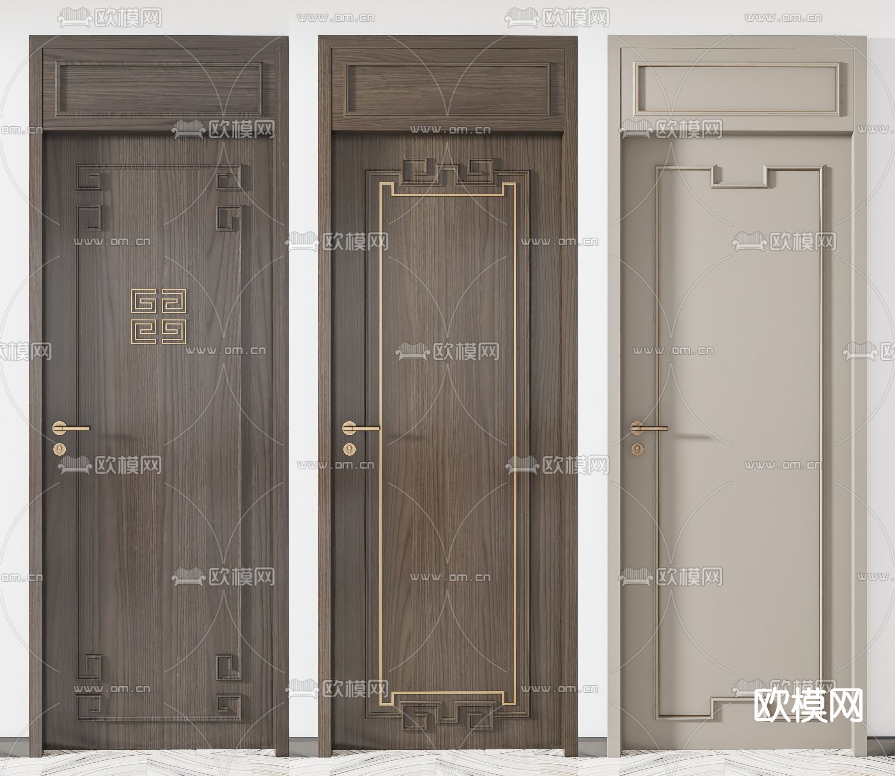 新中式实木单开门3d模型下载（渲染图1）