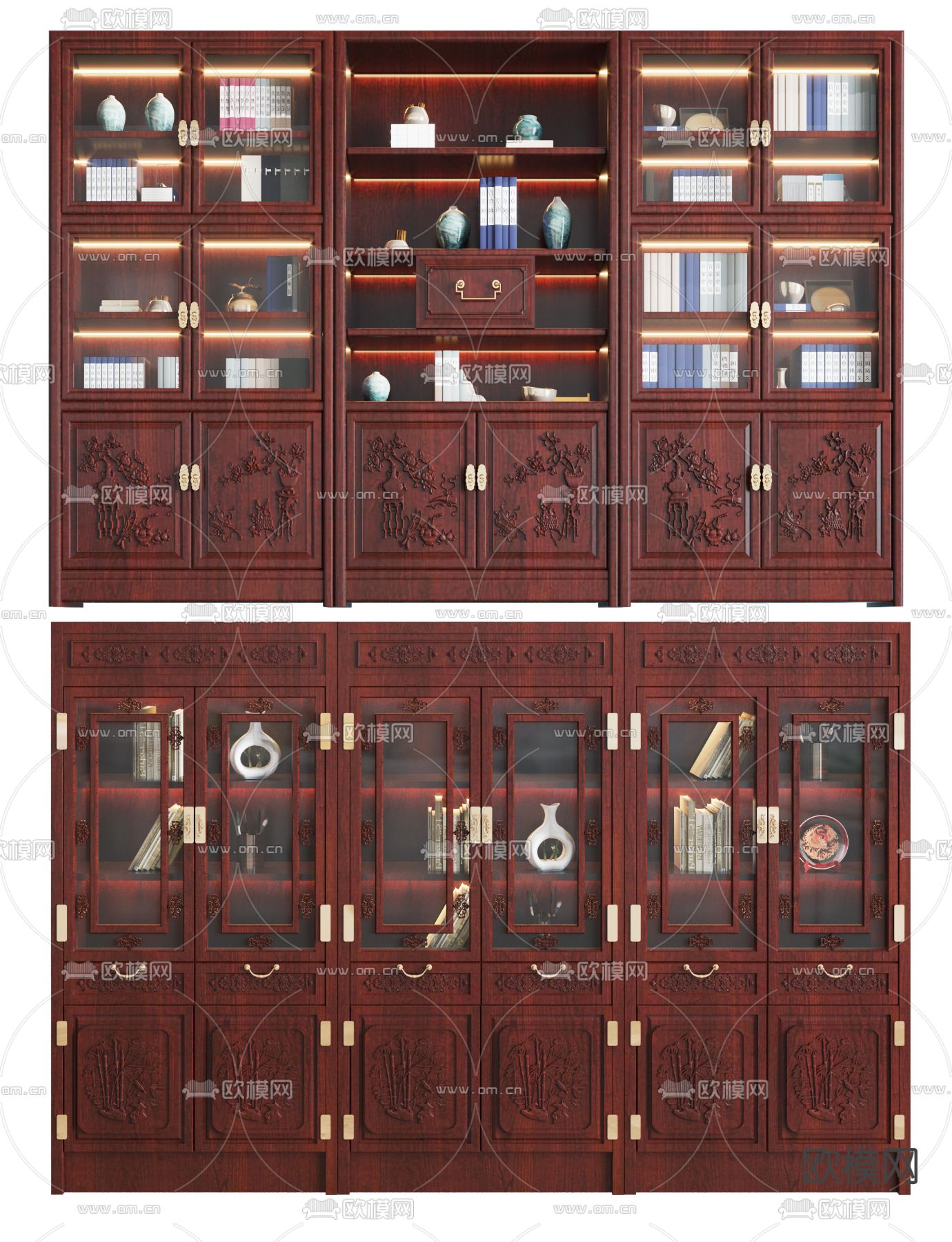 中式红木书柜3d模型下载