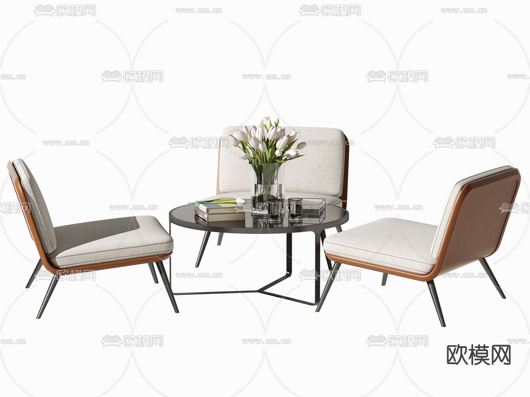 现代玻璃休闲桌椅3d模型下载