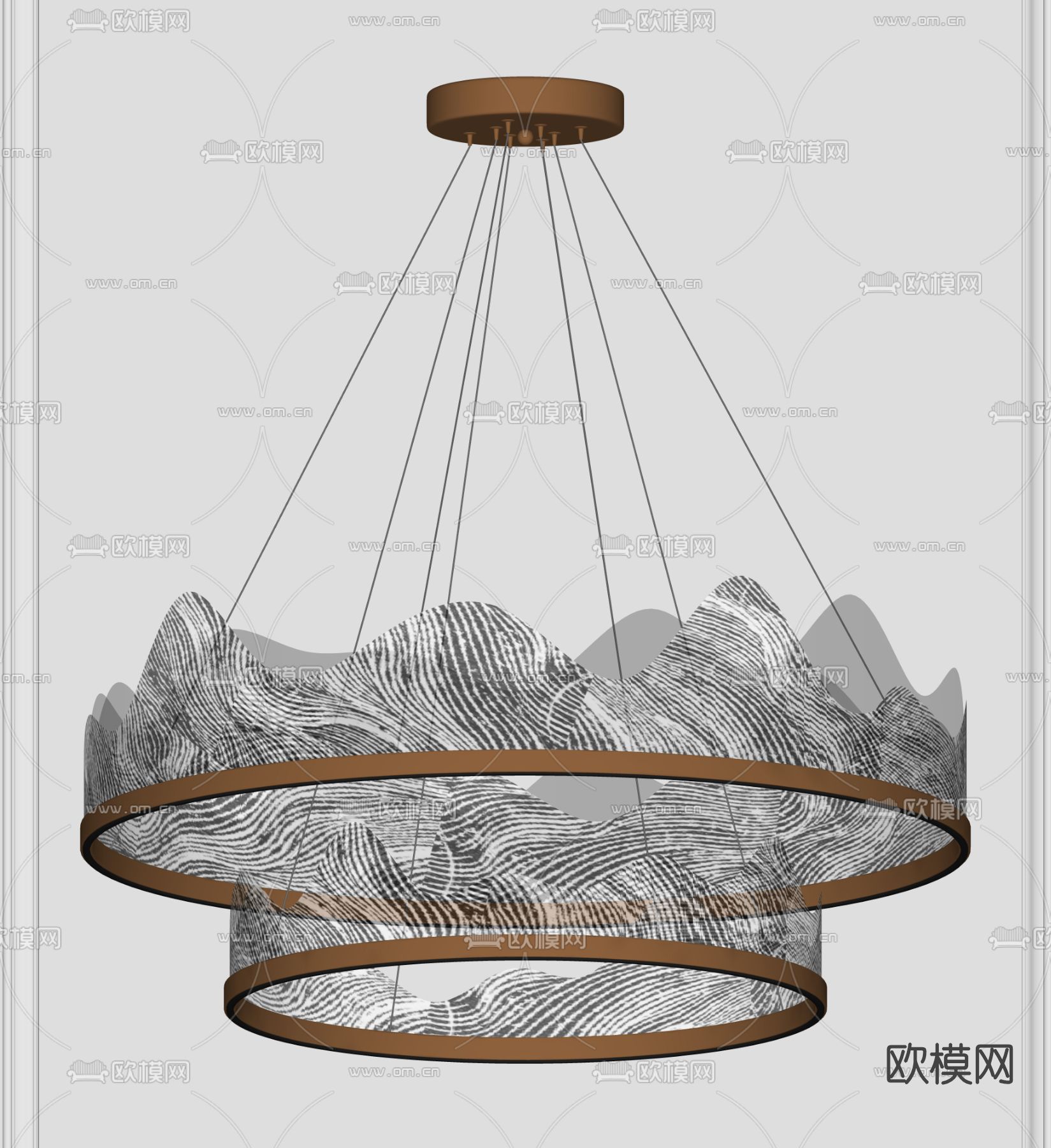 新中式轻奢环形吊灯su模型下载（渲染图3）