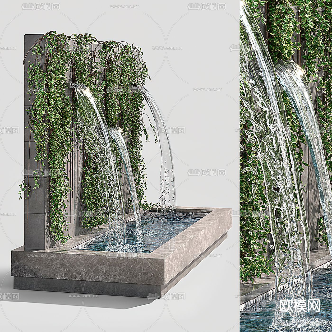 现代庭院瀑布流水小品3d模型