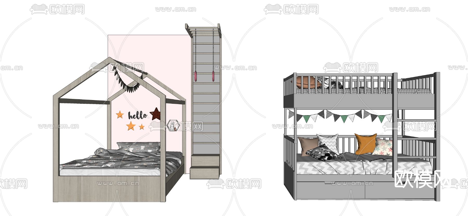 北欧儿童床su模型下载