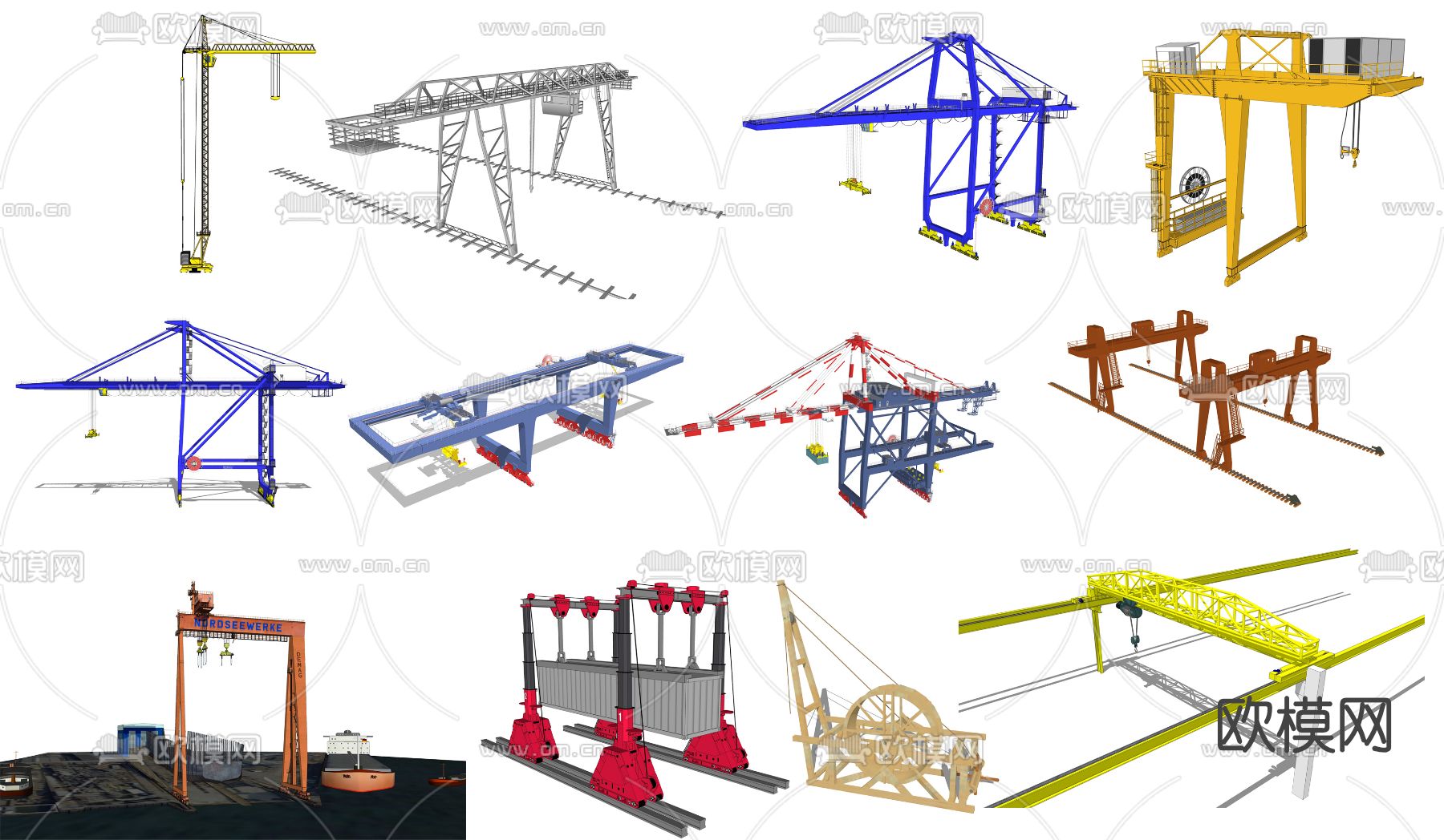 现代起重机龙门吊工业设备su模型下载