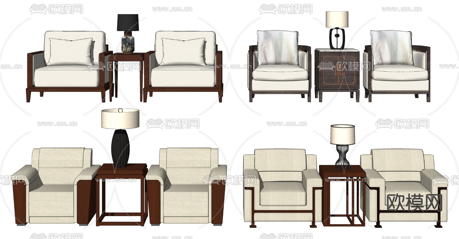 新中式接待休闲沙发su模型下载（渲染图2）