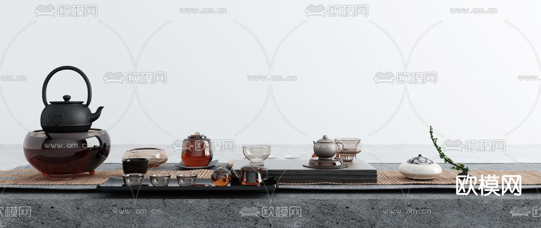 新中式亚克力茶具3d模型
