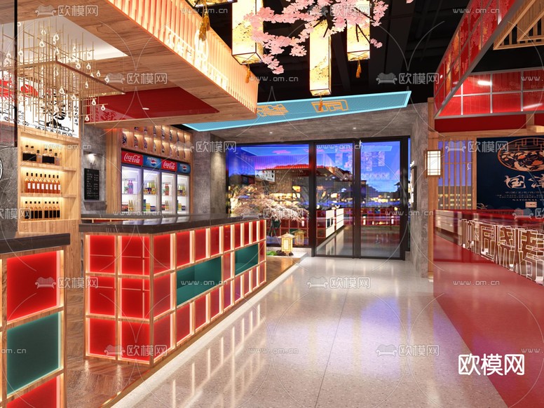 新中式國潮風火鍋店3d模型下載(渲染圖2)