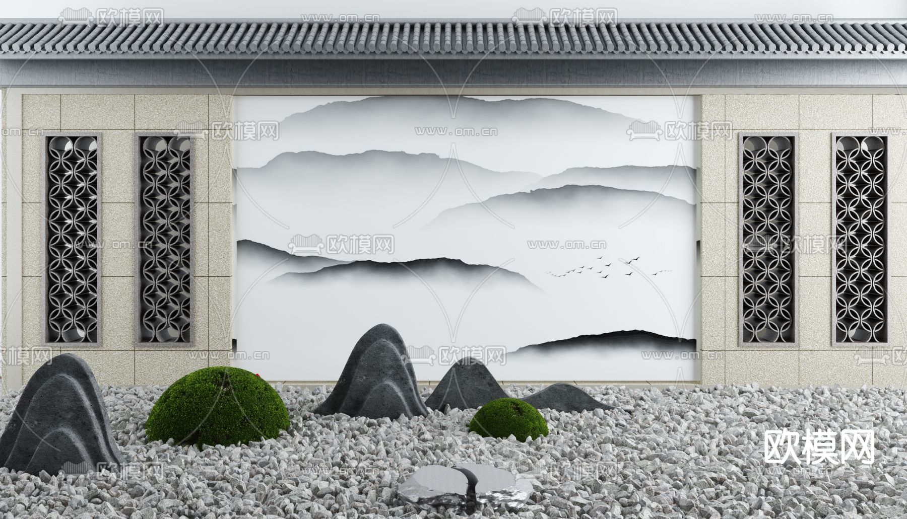 新中式庭院围墙3d模型
