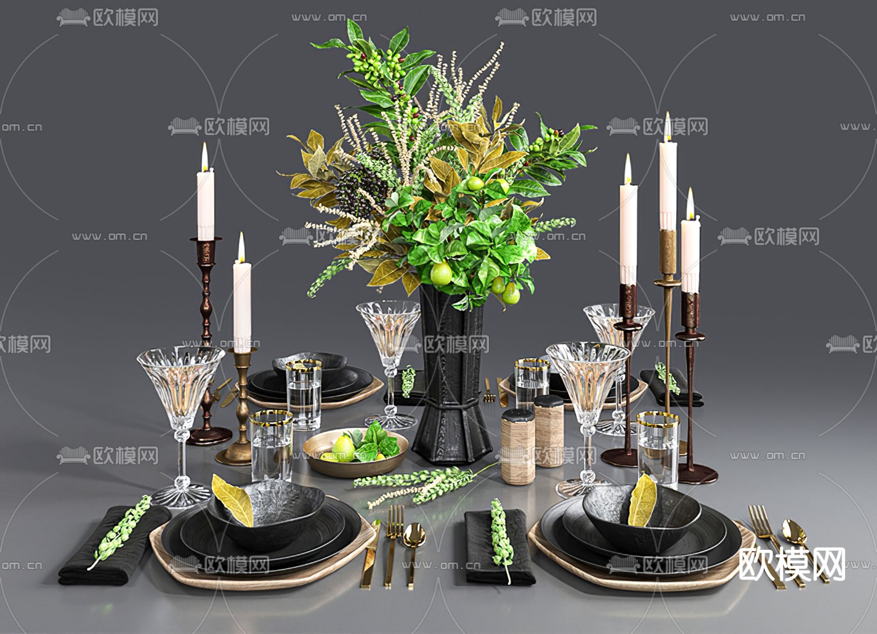 现代实木餐具花瓶3d模型下载