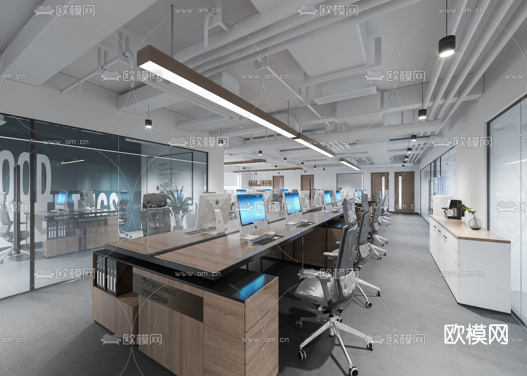 现代敞开式办公室3d模型