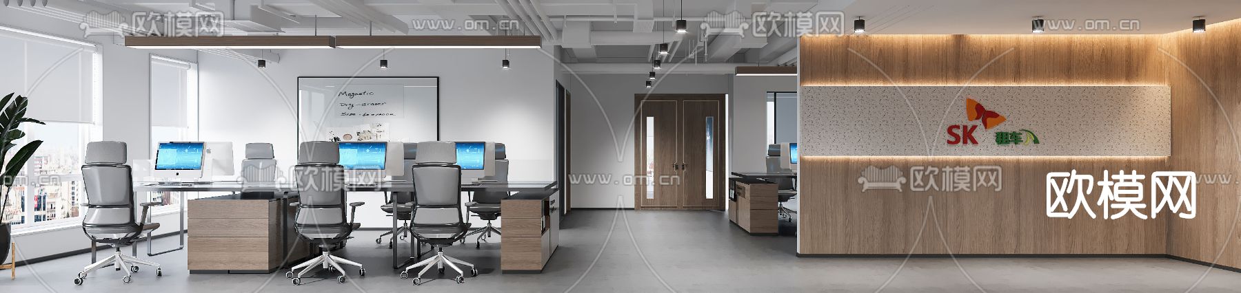 现代敞开式办公室3d模型