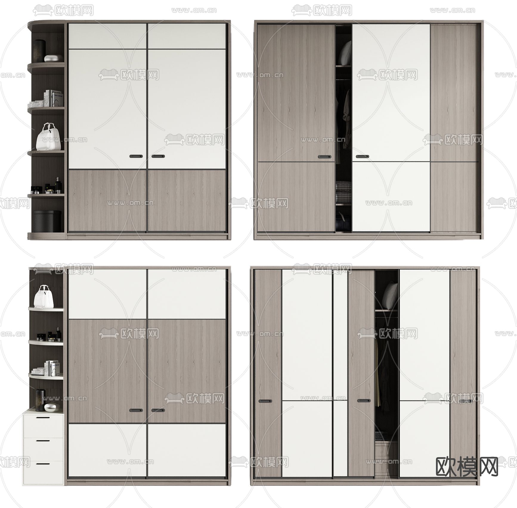 现代平开门衣柜su模型下载（渲染图1）