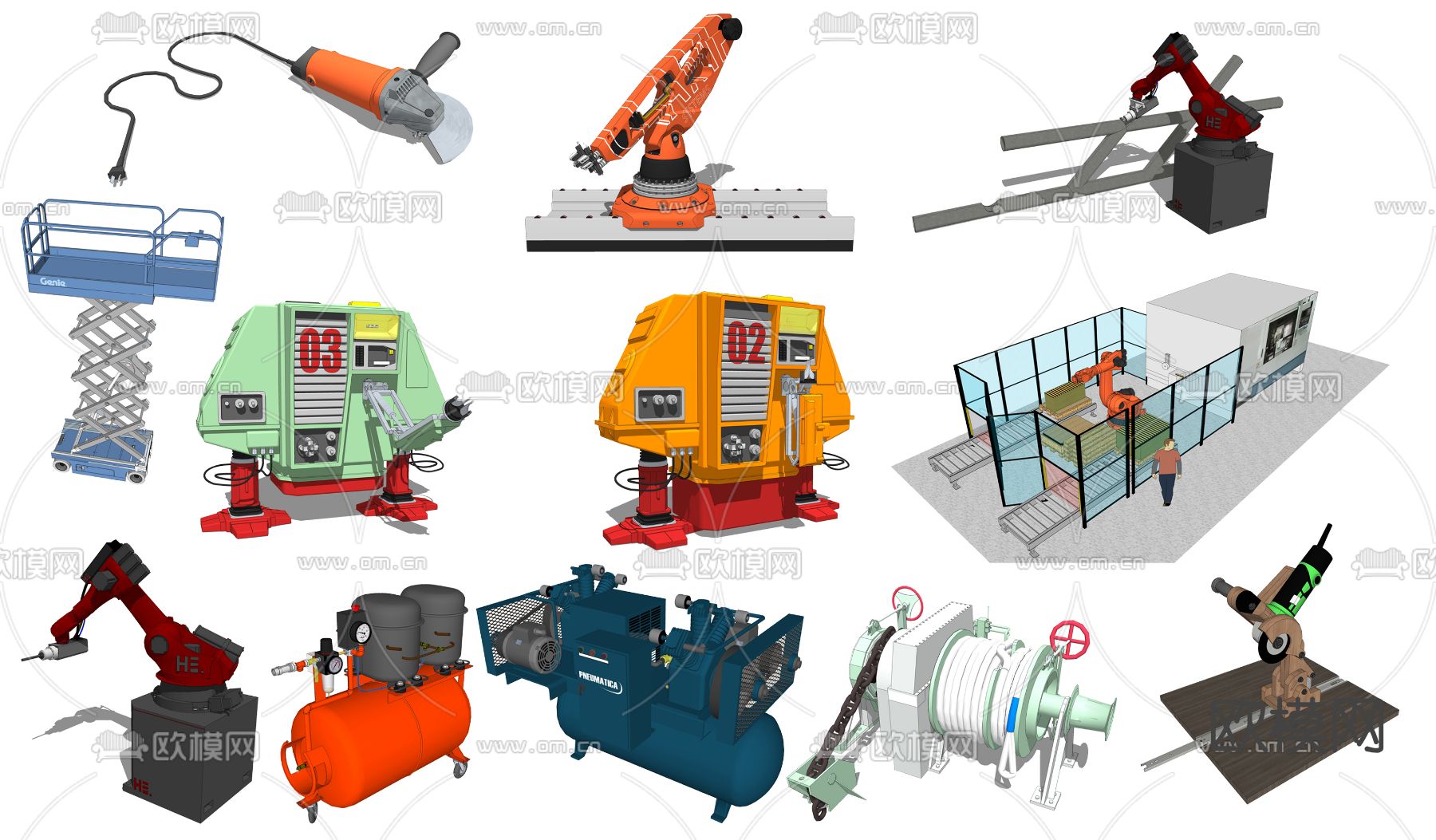 现代机械臂工业设备su模型下载