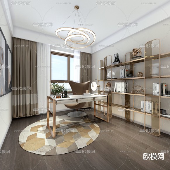 现代轻奢书房免费3d模型下载_ID11451800_3dmax免费模型-欧模网