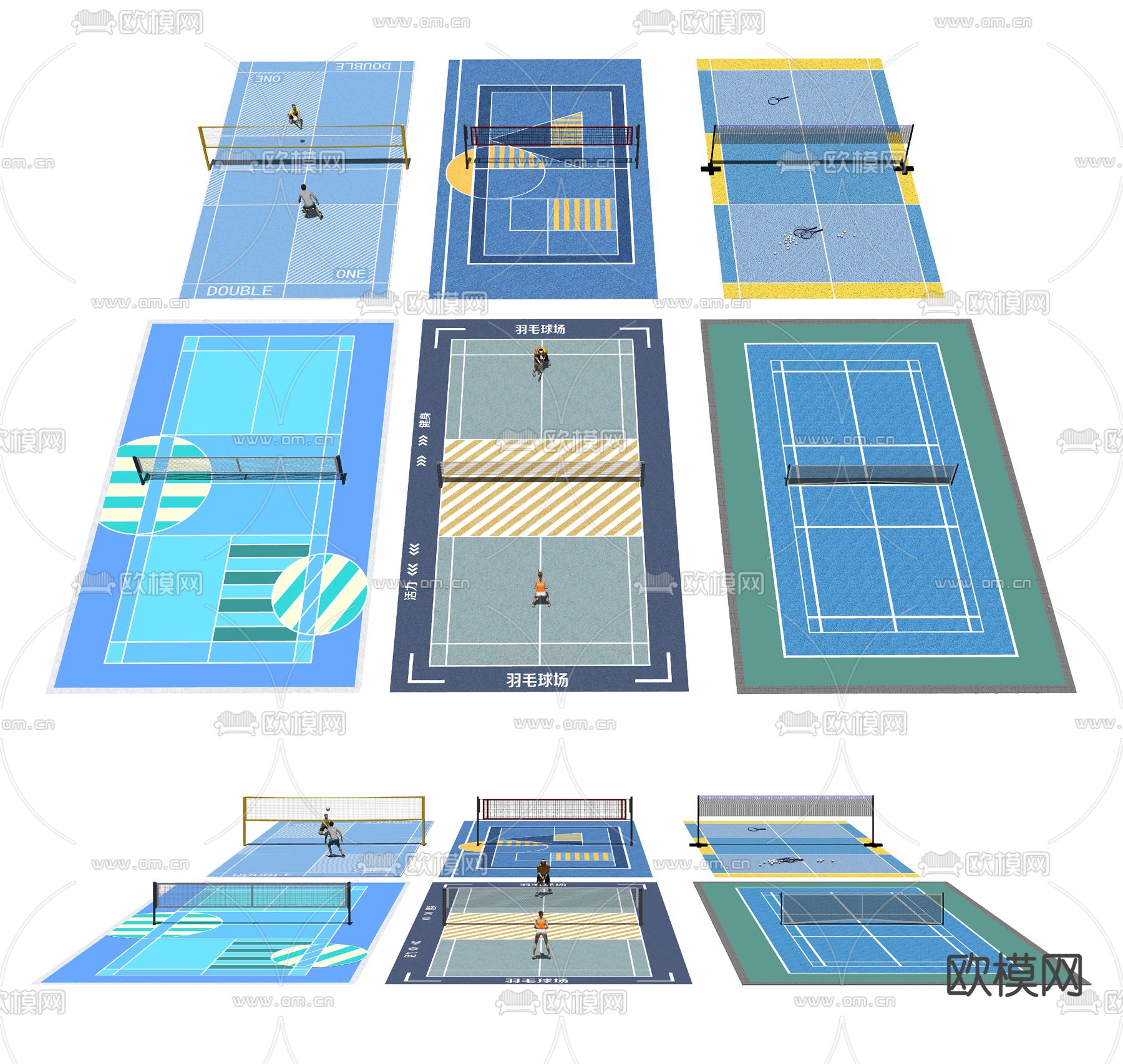现代羽毛球场su模型下载
