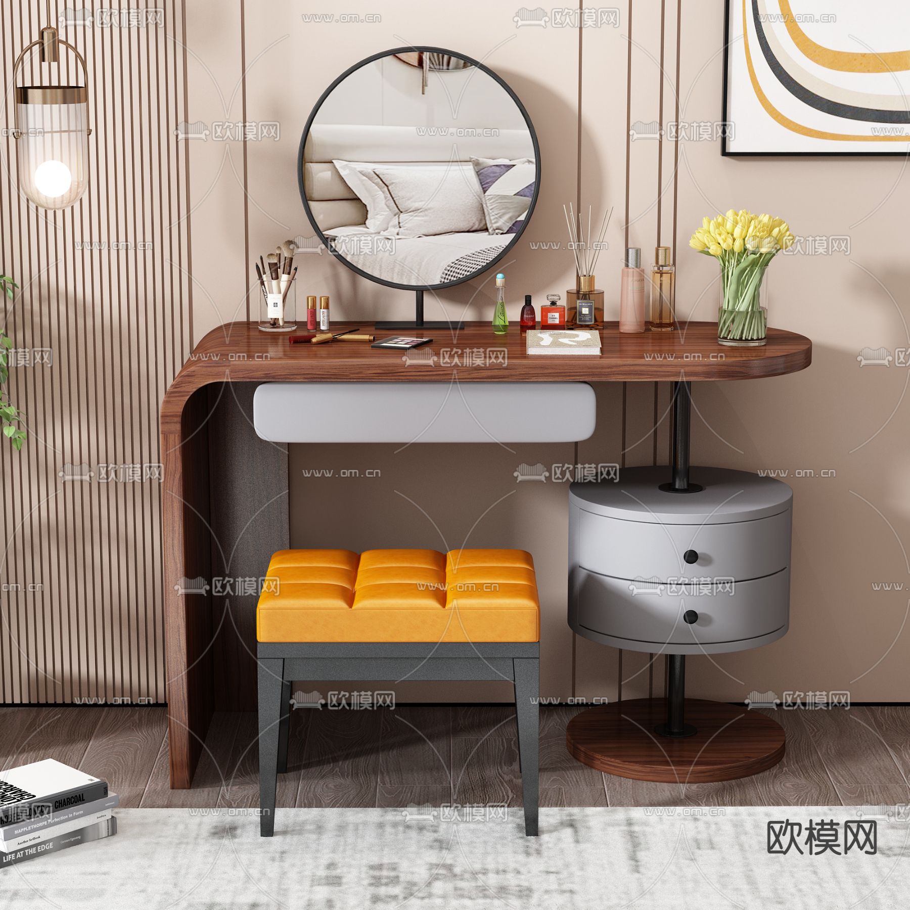 北欧实木梳妆台3d模型