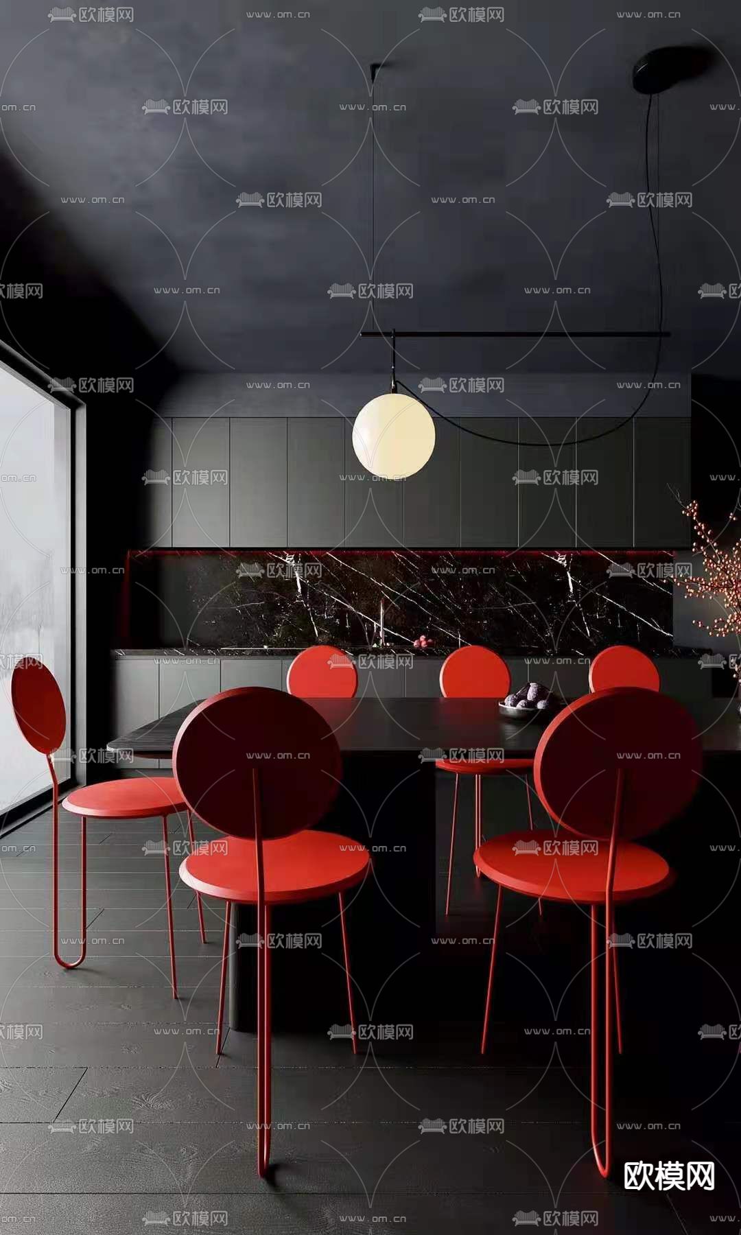 现代高级灰餐厅3d模型下载（渲染图3）