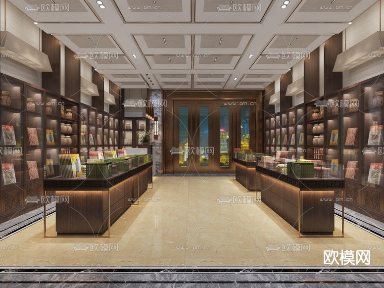新中式茶叶专卖店免费3d模型下载(渲染图3)