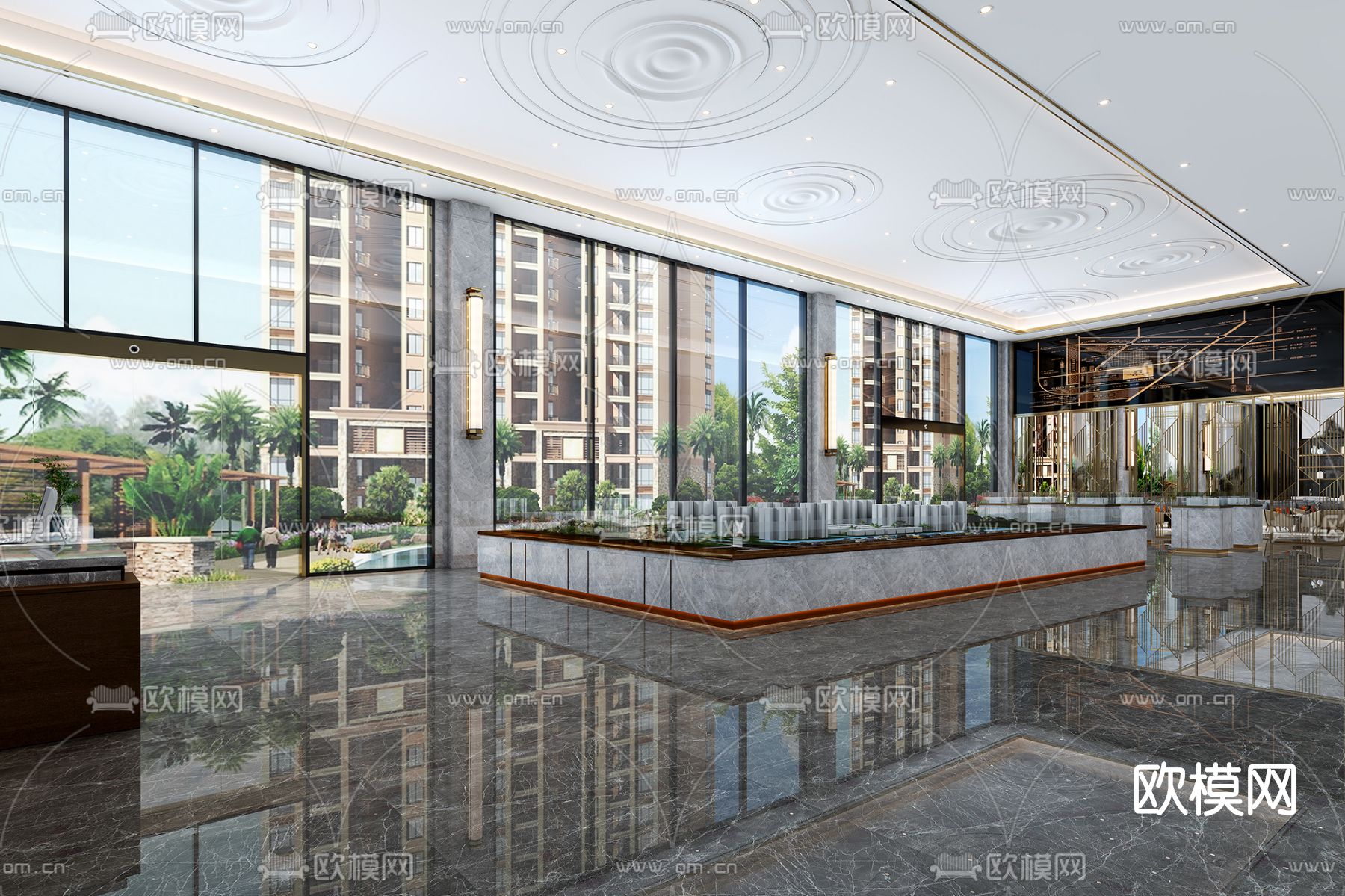 现代售楼处沙盘区免费3d模型下载（渲染图1）