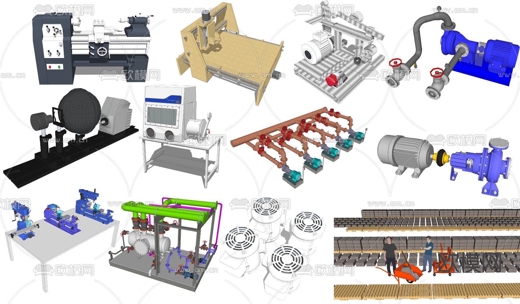 现代管道工业设备su模型下载