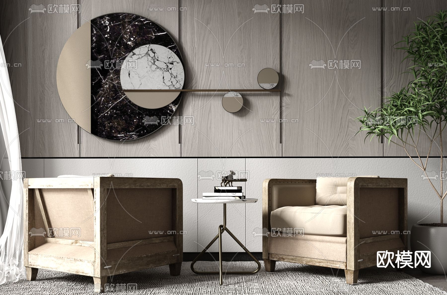 现代实木单人沙发3d模型下载