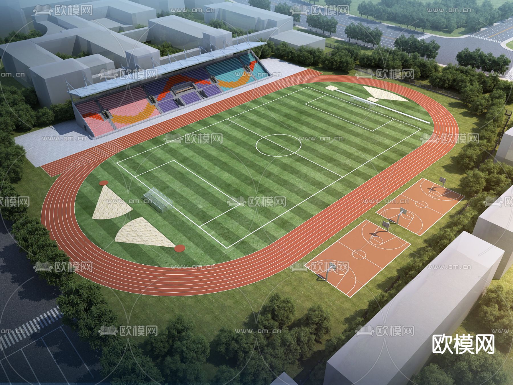 现代足球场鸟瞰3d模型