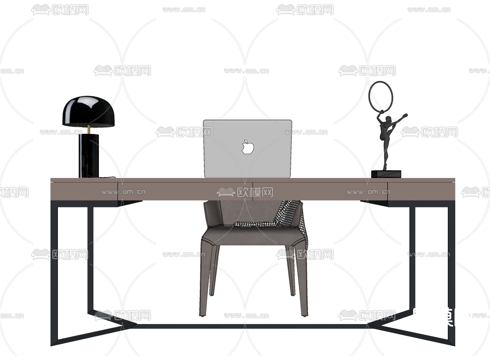 现代轻奢书桌椅su模型下载（渲染图1）