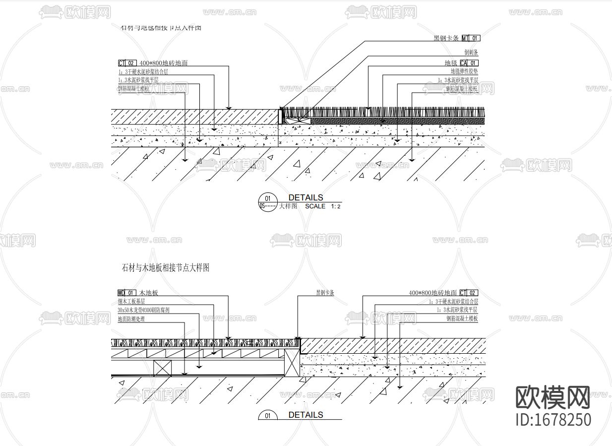 石材与木地板连接大样下载（渲染图3）