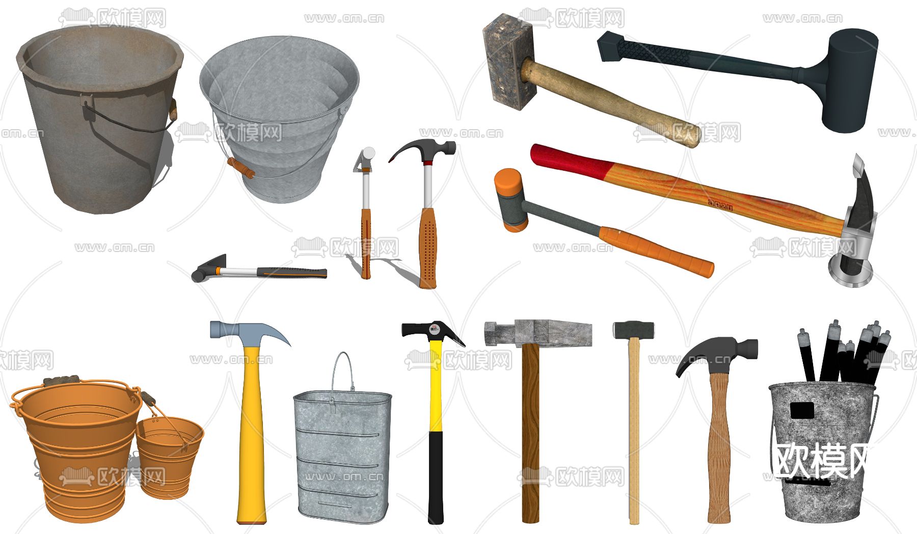 现代工业工具水桶铁锤su模型下载